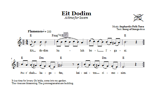 Sephardic Folk Tune Eit Dodim (A Time For Lovers) Sheet Music Notes & Chords for Melody Line, Lyrics & Chords - Download or Print PDF