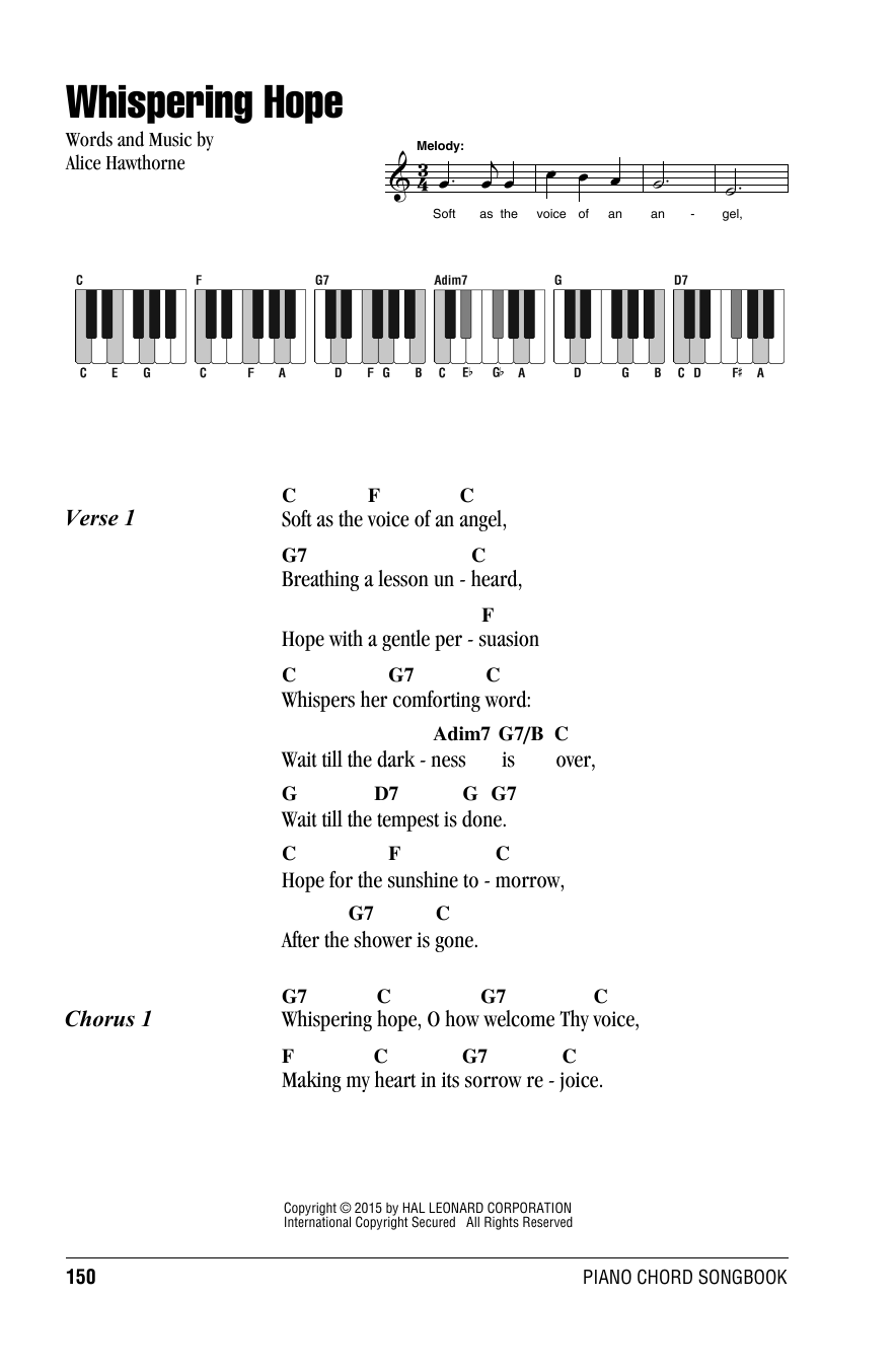Septimus Winner Whispering Hope Sheet Music Notes & Chords for Lyrics & Piano Chords - Download or Print PDF