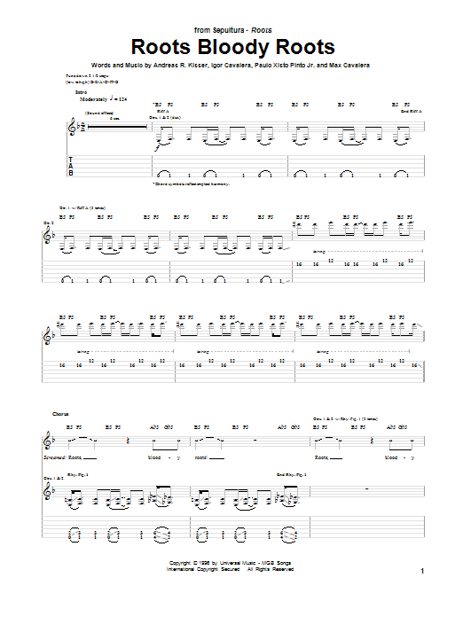 Sepultura Roots Bloody Roots Sheet Music Notes & Chords for Guitar Tab - Download or Print PDF