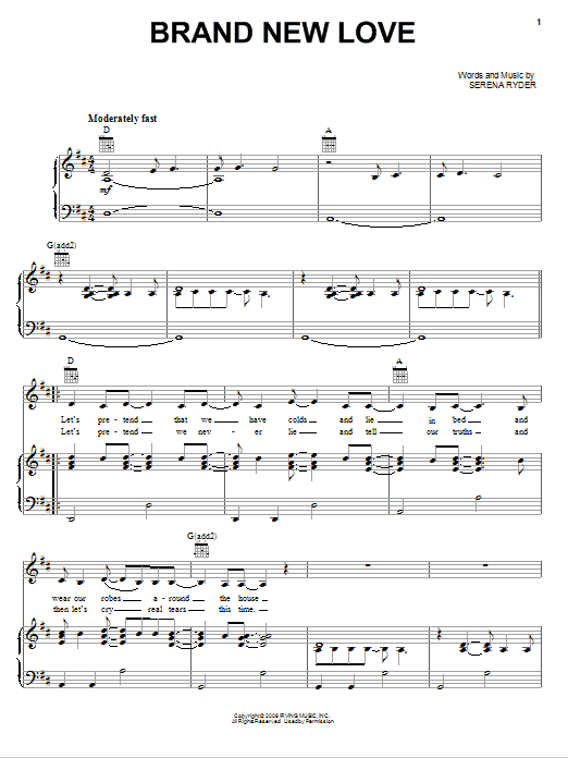 Serena Ryder Brand New Love Sheet Music Notes & Chords for Piano, Vocal & Guitar (Right-Hand Melody) - Download or Print PDF