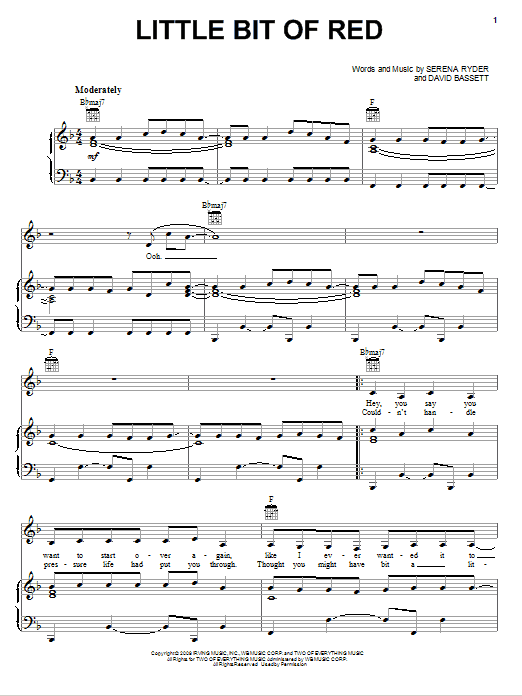 Serena Ryder Little Bit Of Red Sheet Music Notes & Chords for Piano, Vocal & Guitar (Right-Hand Melody) - Download or Print PDF