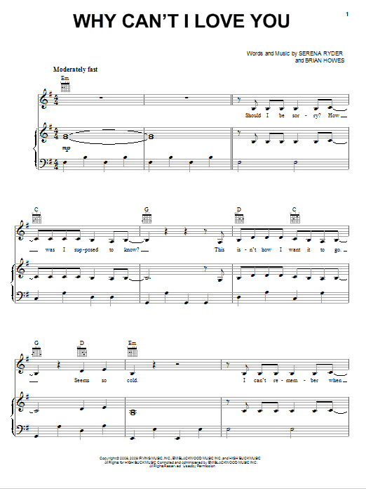 Serena Ryder Why Can't I Love You Sheet Music Notes & Chords for Piano, Vocal & Guitar (Right-Hand Melody) - Download or Print PDF