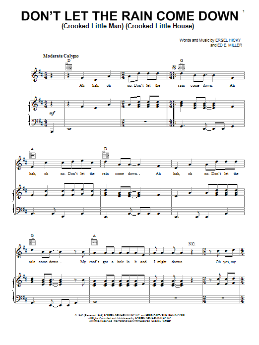 Serendipity Singers Don't Let The Rain Come Down (Crooked Little Man) (Crooked Little House) Sheet Music Notes & Chords for Piano, Vocal & Guitar (Right-Hand Melody) - Download or Print PDF