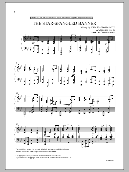 Serge Rachmaninoff The Star Spangled Banner Sheet Music Notes & Chords for Piano - Download or Print PDF