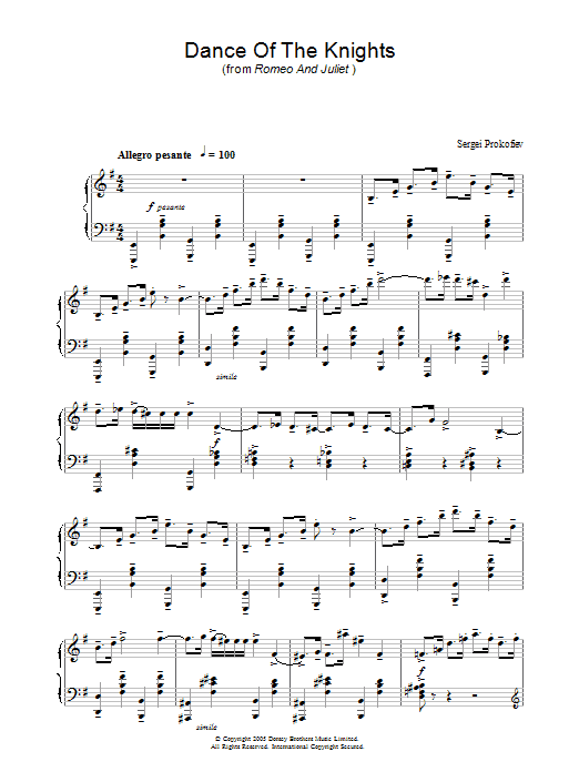 Sergei Prokofiev Dance Of The Knights (theme from 'The Apprentice' TV show) Sheet Music Notes & Chords for Piano - Download or Print PDF