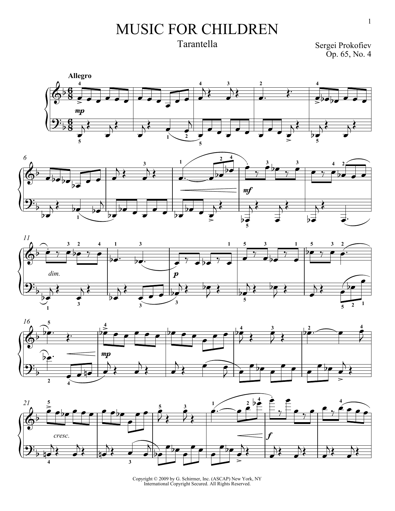 Sergei Prokofiev Tarantella Sheet Music Notes & Chords for Piano - Download or Print PDF