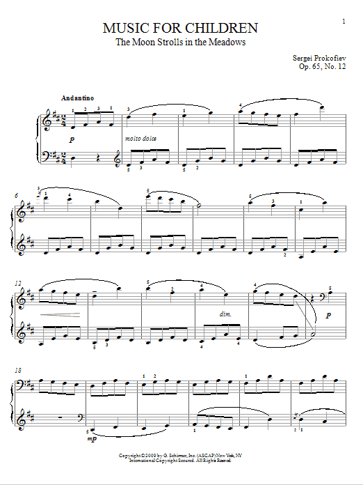 Sergei Prokofiev The Moon Strolls In The Meadows Sheet Music Notes & Chords for Piano - Download or Print PDF