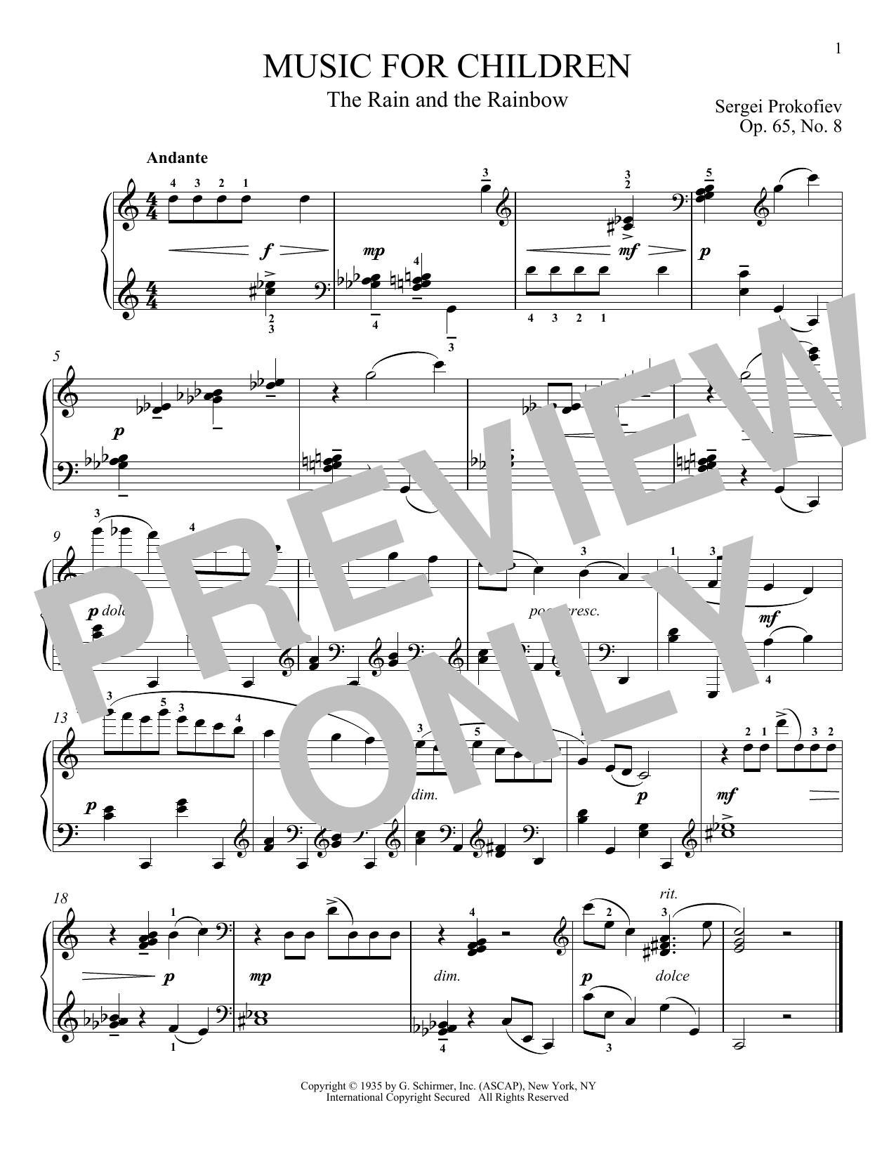 Sergei Prokofiev The Rain And The Rainbow, Op. 65, No. 8 Sheet Music Notes & Chords for Piano Solo - Download or Print PDF