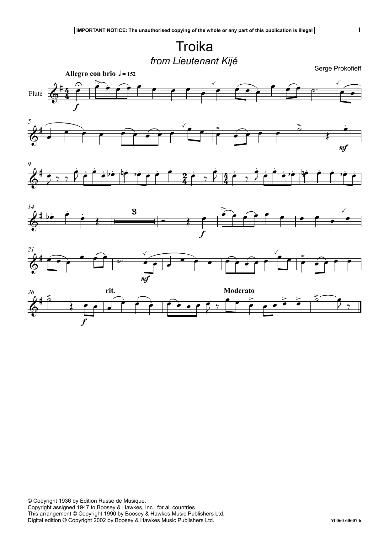 Sergei Prokofiev Troika (from Lieutenant Kije) Sheet Music Notes & Chords for Instrumental Solo - Download or Print PDF