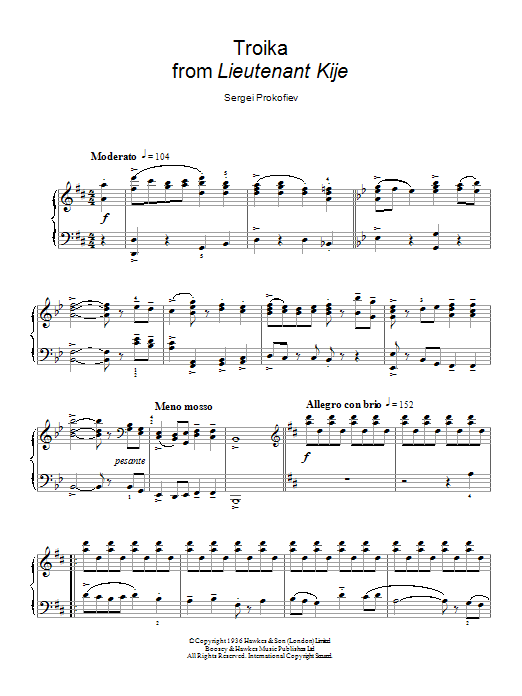 Sergei Prokofiev Troika Sheet Music Notes & Chords for Piano - Download or Print PDF