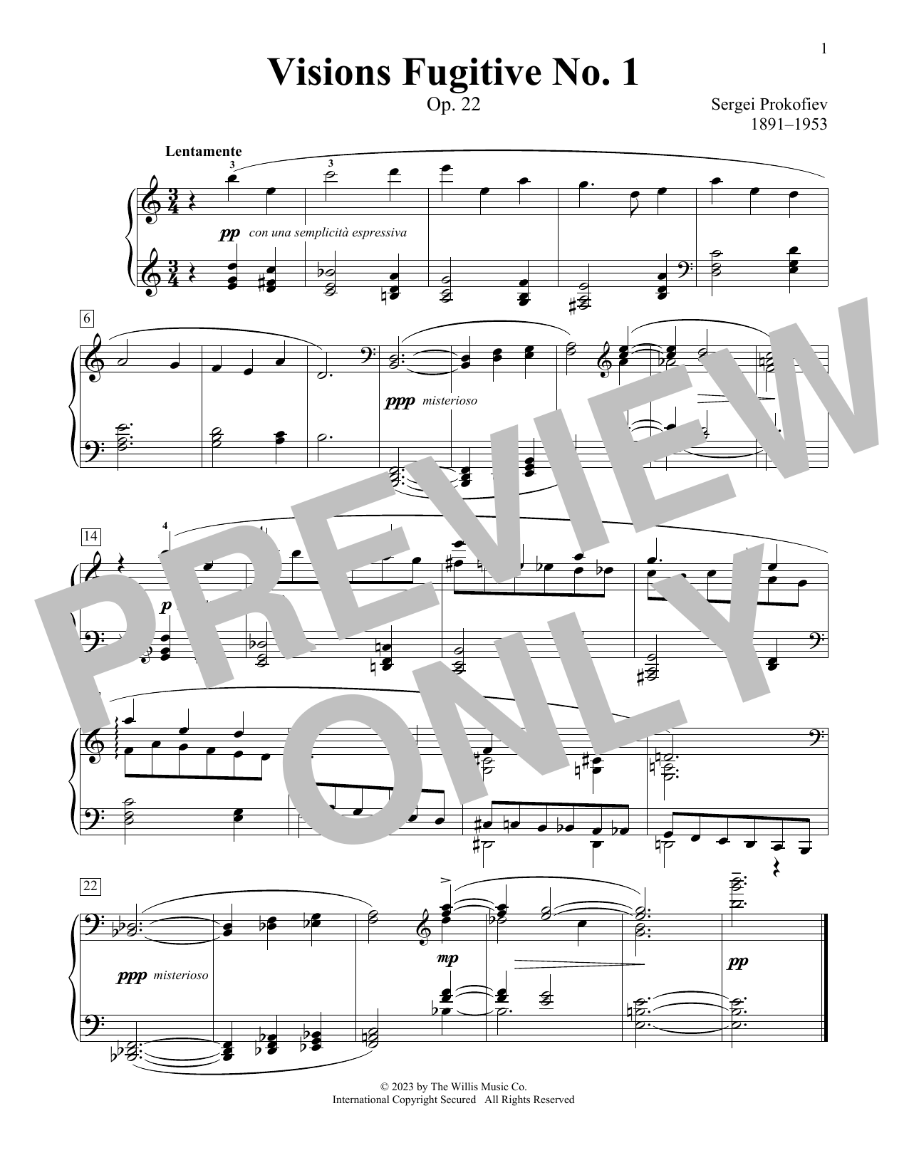 Sergei Prokofiev Visions Fugitive No. 1 Sheet Music Notes & Chords for Educational Piano - Download or Print PDF