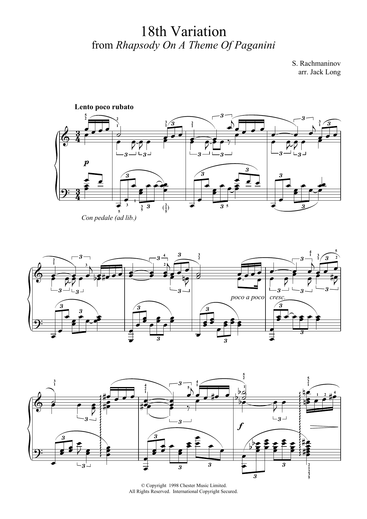 Sergei Rachmaninoff 18th Variation Sheet Music Notes & Chords for Piano - Download or Print PDF
