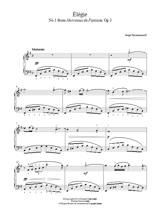 Sergei Rachmaninoff Élégie (No.1 from Morceaux de Fantasie, Op.3) Sheet Music Notes & Chords for Beginner Piano - Download or Print PDF