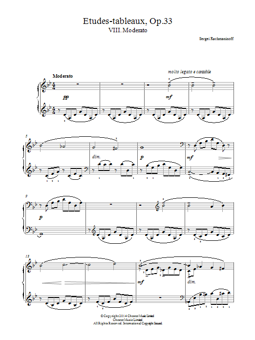 Sergei Rachmaninoff Etudes-tableaux Op.33, No.8 Moderato Sheet Music Notes & Chords for Beginner Piano - Download or Print PDF