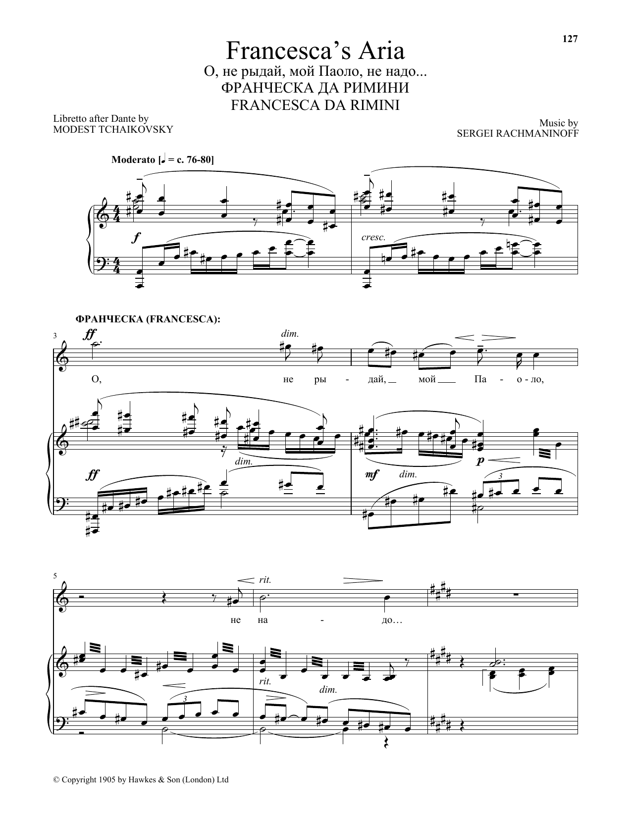Sergei Rachmaninoff Francesca's Aria (from Francesca da Rimini) Sheet Music Notes & Chords for Piano & Vocal - Download or Print PDF