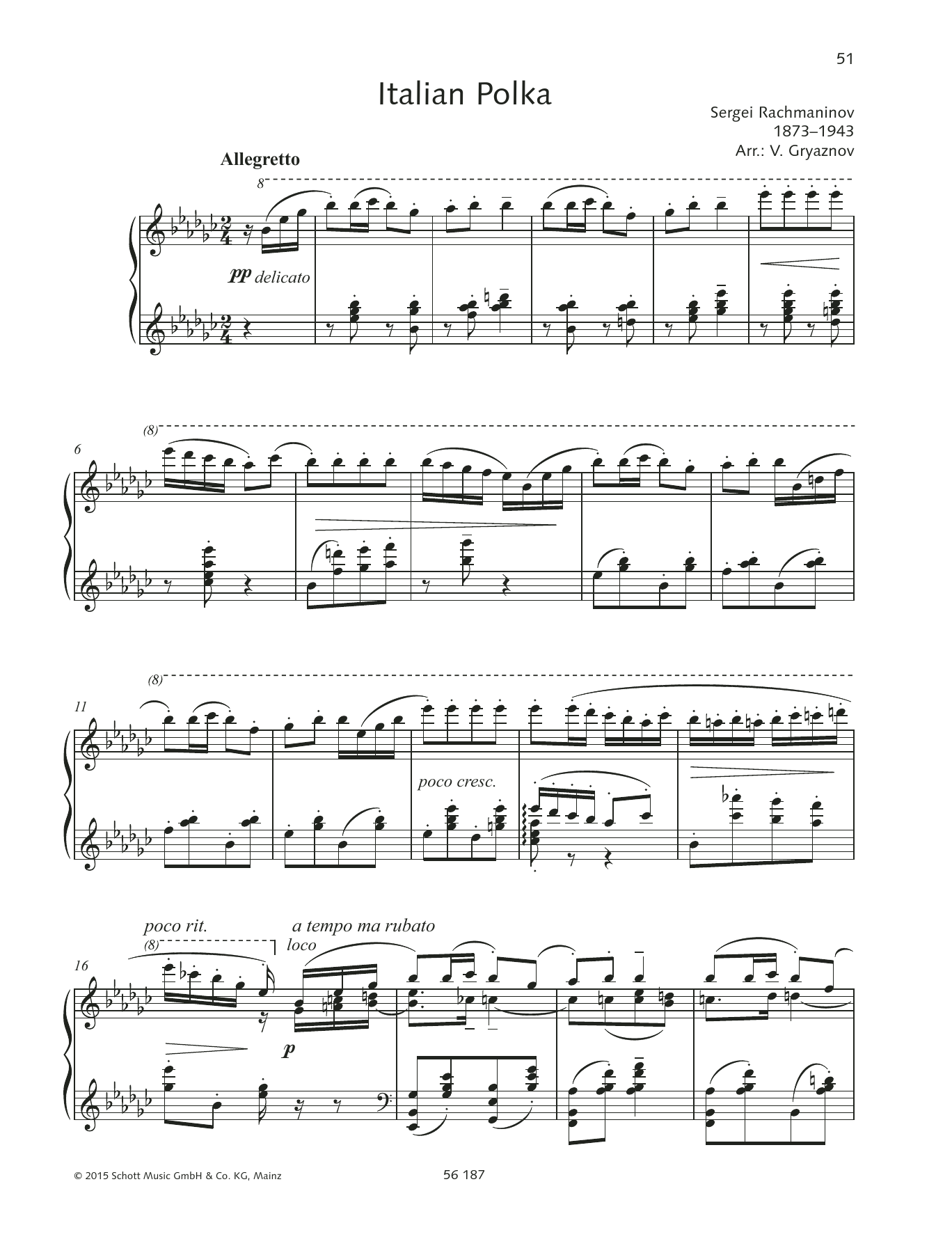 Sergei Rachmaninoff Italienische Polka Sheet Music Notes & Chords for Piano Solo - Download or Print PDF
