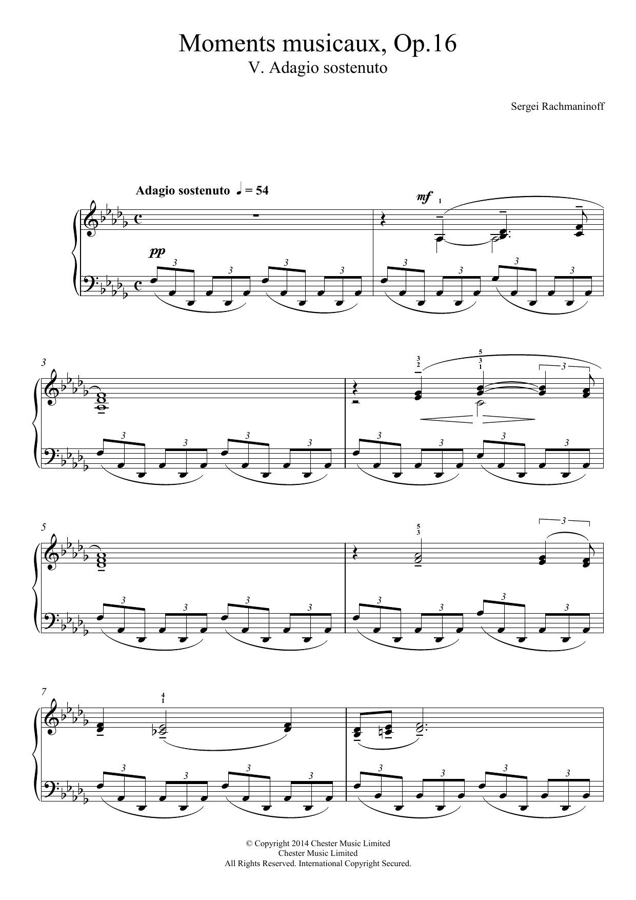 Sergei Rachmaninoff Moments musicaux Op.16, No.5 Adagio sostenuto Sheet Music Notes & Chords for Piano - Download or Print PDF