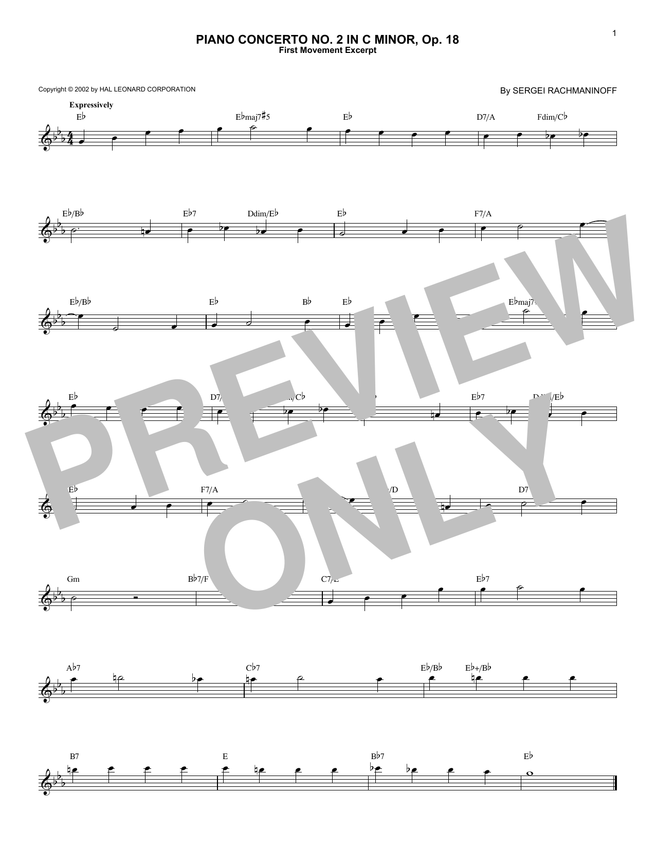 Sergei Rachmaninoff Piano Concerto No. 2 In C Minor, Op. 18 Sheet Music Notes & Chords for Piano Solo - Download or Print PDF