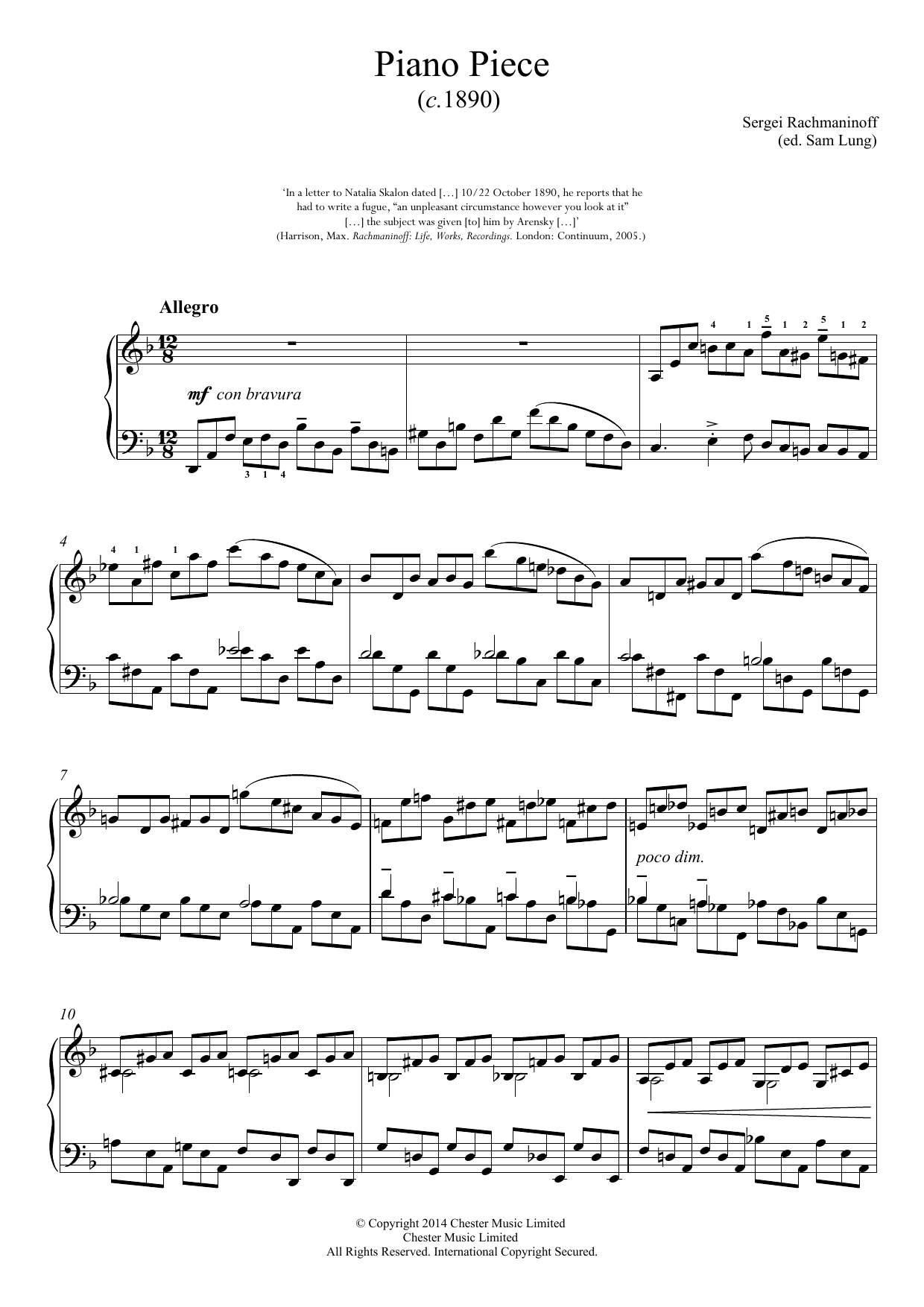 Sergei Rachmaninoff Piano Piece in D minor Sheet Music Notes & Chords for Piano - Download or Print PDF