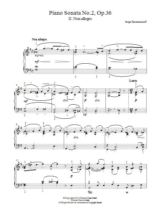 Sergei Rachmaninoff Piano Sonata No.2, Op.36 - 2nd Movement Sheet Music Notes & Chords for Easy Piano - Download or Print PDF