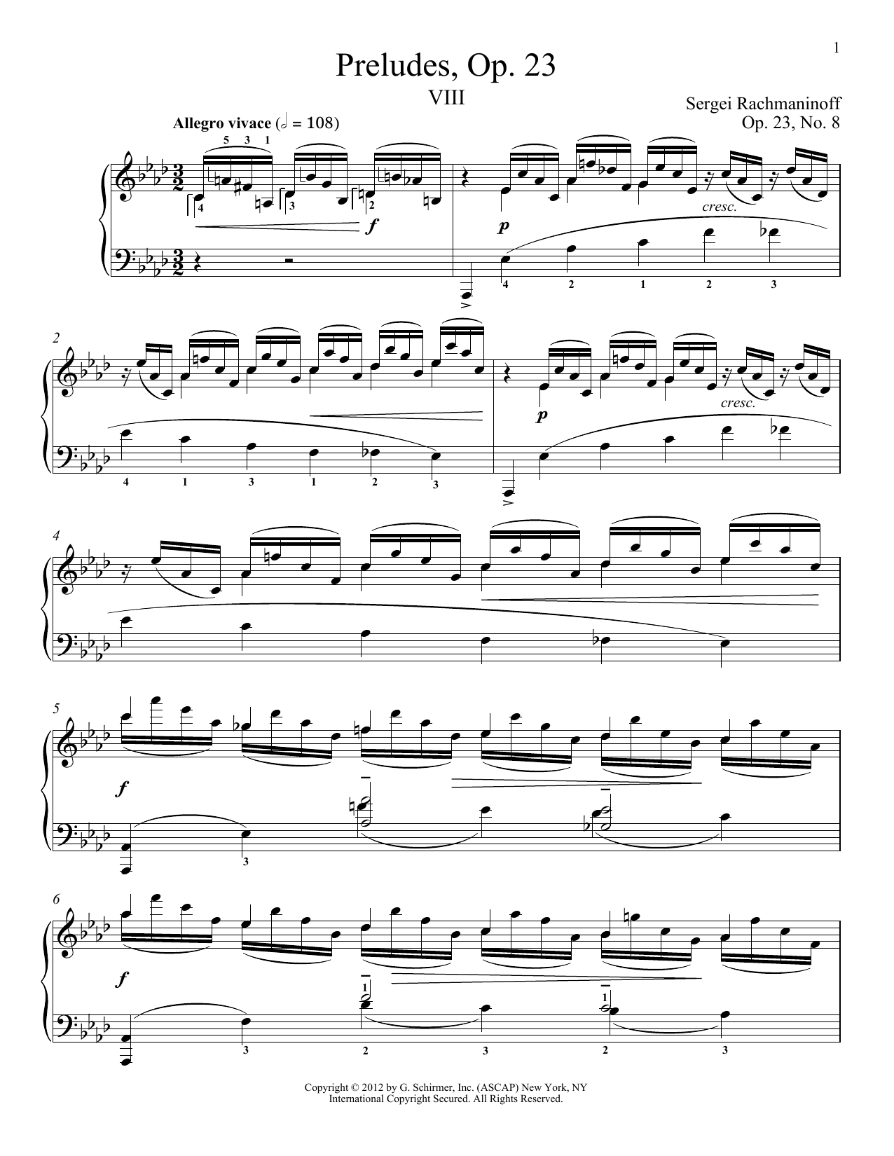 Sergei Rachmaninoff Prelude In A-Flat Major, Op. 23, No. 8 Sheet Music Notes & Chords for Piano - Download or Print PDF