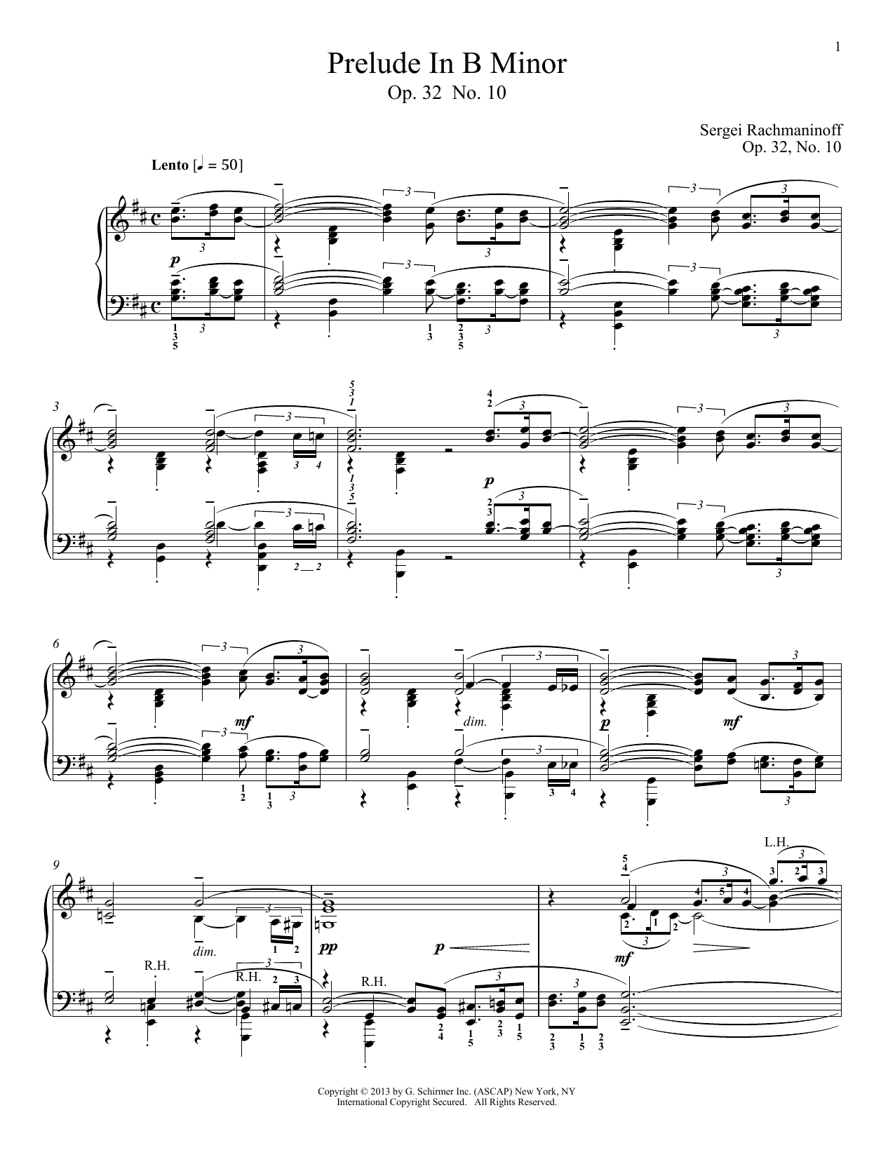 Alexandre Dossin Prelude In B Minor, Op. 32, No. 10 Sheet Music Notes & Chords for Piano - Download or Print PDF
