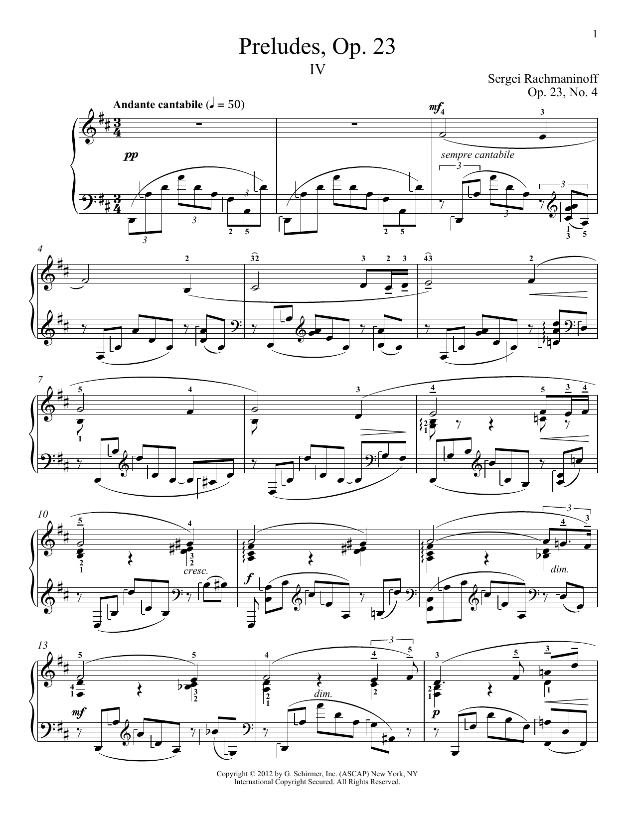 Sergei Rachmaninoff Prelude In D Major, Op. 23, No. 4 Sheet Music Notes & Chords for Piano Solo - Download or Print PDF