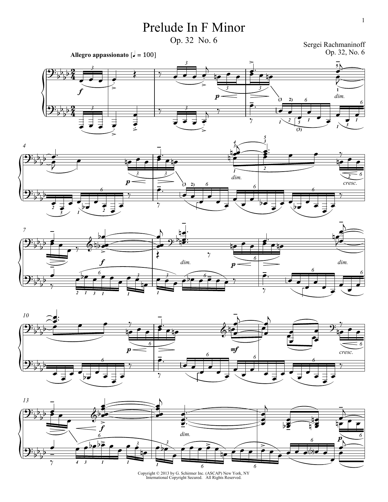 Alexandre Dossin Prelude In F Minor, Op. 32, No. 6 Sheet Music Notes & Chords for Piano - Download or Print PDF