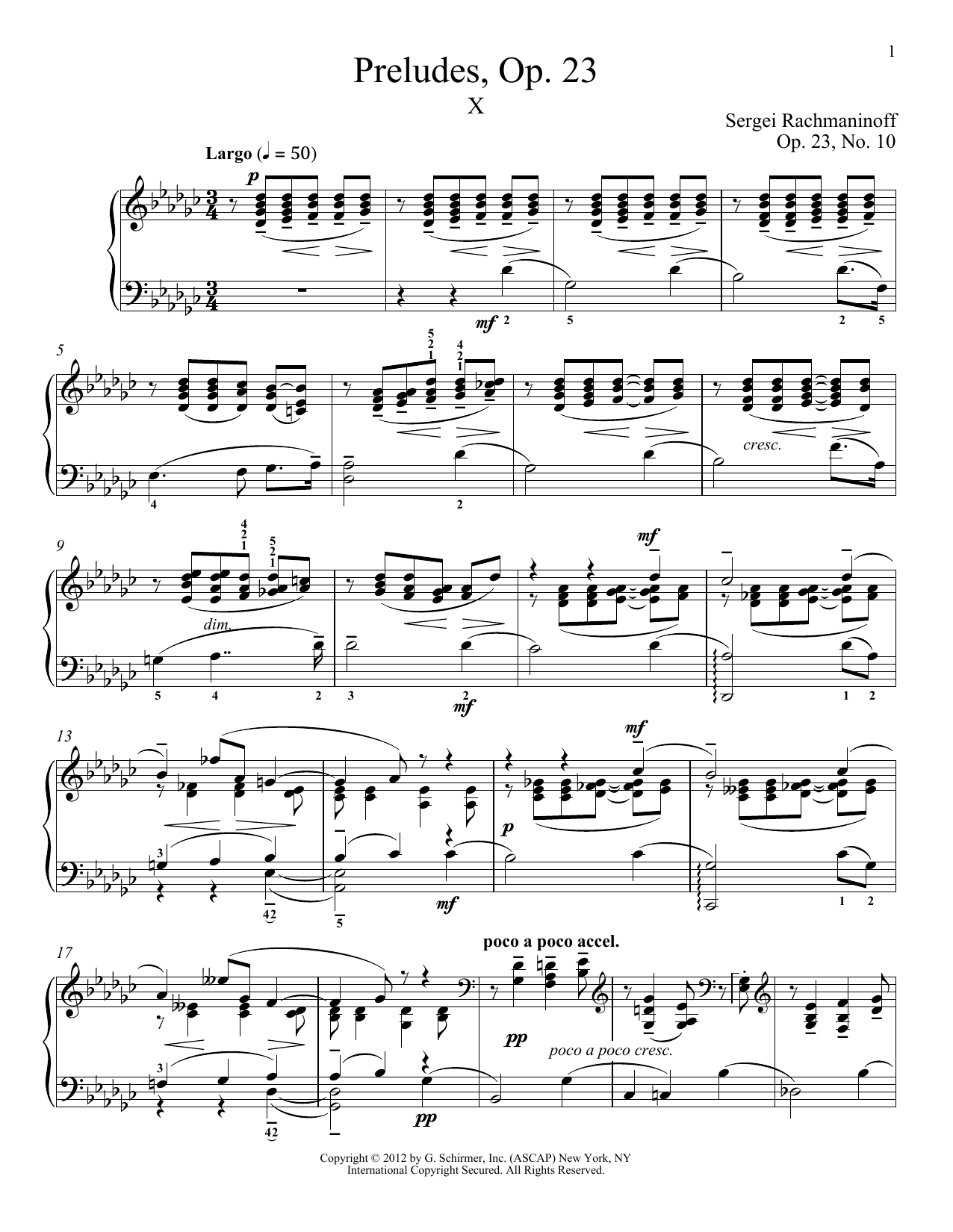 Sergei Rachmaninoff Prelude In G-Flat Major, Op. 23, No. 10 Sheet Music Notes & Chords for Piano - Download or Print PDF
