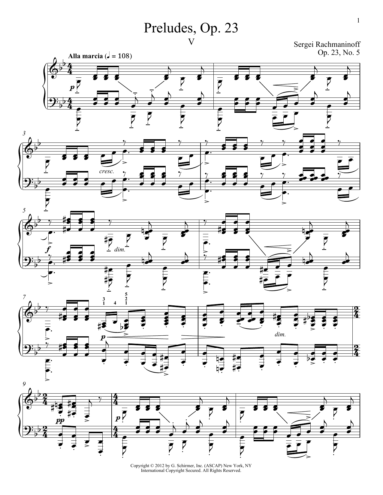 Sergei Rachmaninoff Prelude In G Minor, Op. 23, No. 5 Sheet Music Notes & Chords for Piano Solo - Download or Print PDF