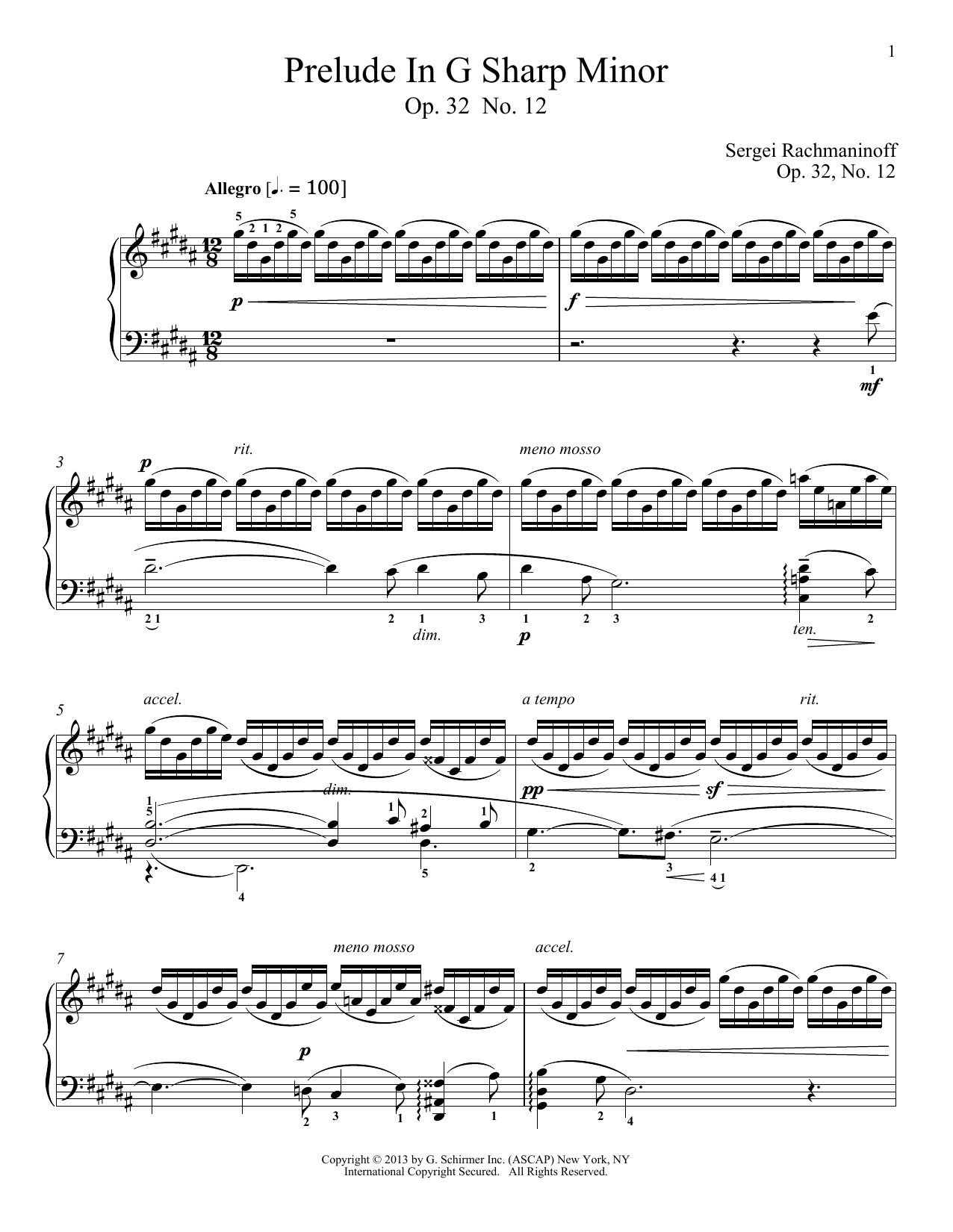 Sergei Rachmaninoff Prelude In G-Sharp Minor, Op. 32, No. 12 Sheet Music Notes & Chords for Piano Solo - Download or Print PDF