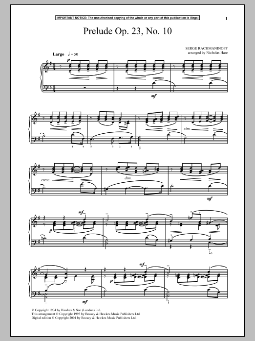 Sergei Rachmaninoff Prelude Op. 23, No. 10 Sheet Music Notes & Chords for Piano - Download or Print PDF