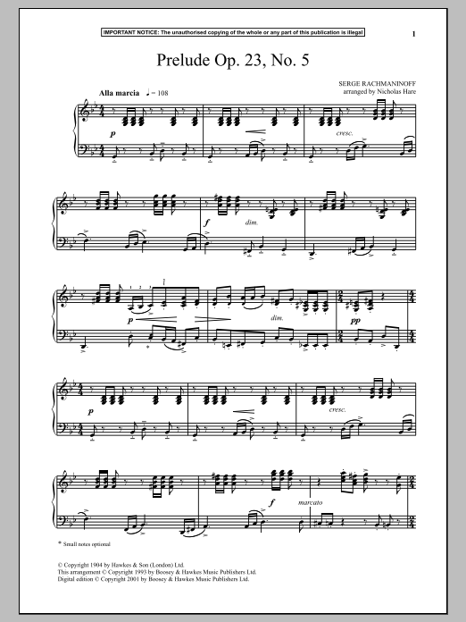 Sergei Rachmaninoff Prelude Op. 23, No. 5 Sheet Music Notes & Chords for Piano - Download or Print PDF