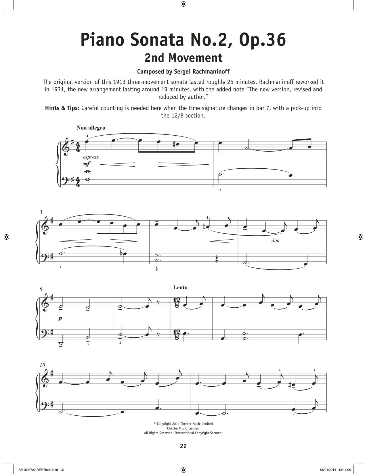 Sergei Rachmaninoff Prelude Sonata No. 2 Op. 36 - 2nd Movement Sheet Music Notes & Chords for Really Easy Piano - Download or Print PDF