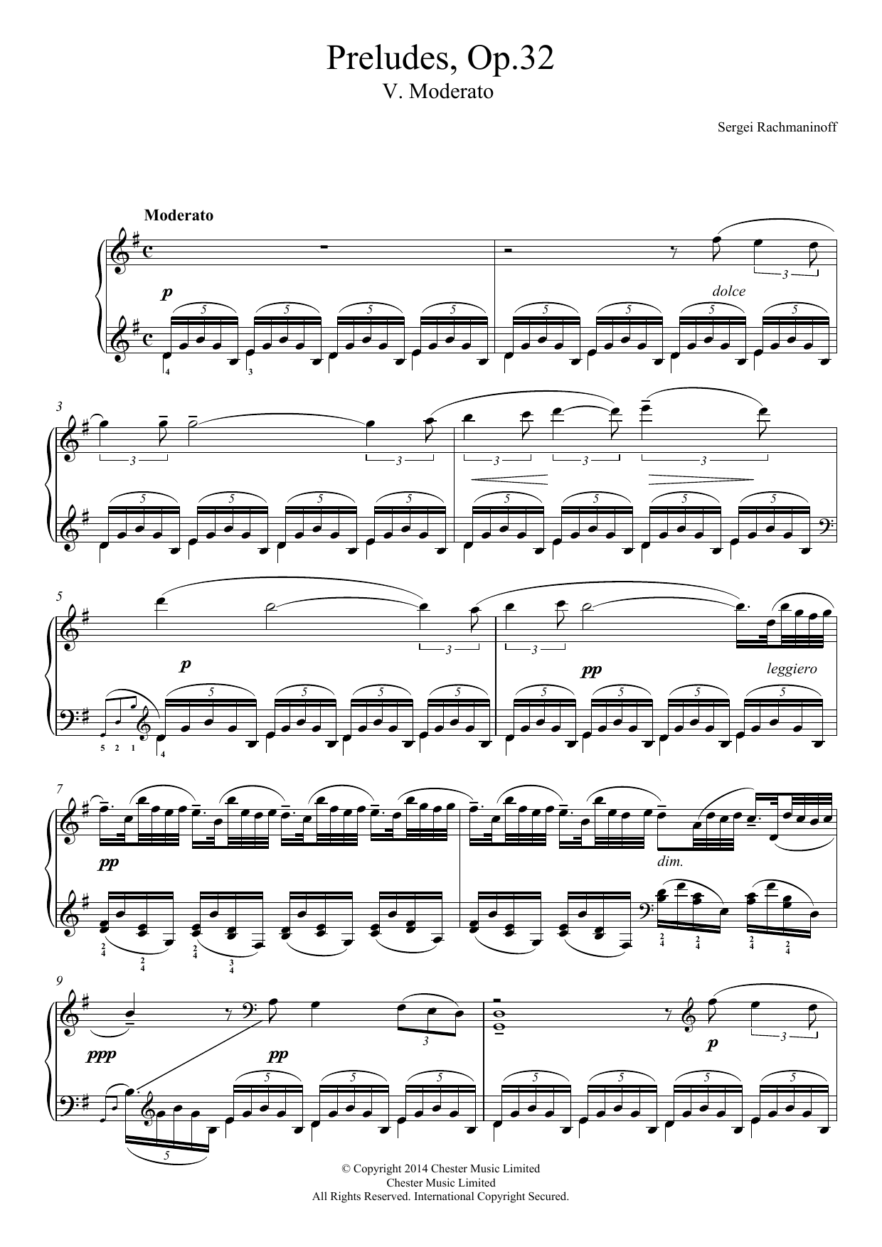 Sergei Rachmaninoff Preludes Op.32, No.5 Moderato Sheet Music Notes & Chords for Piano - Download or Print PDF
