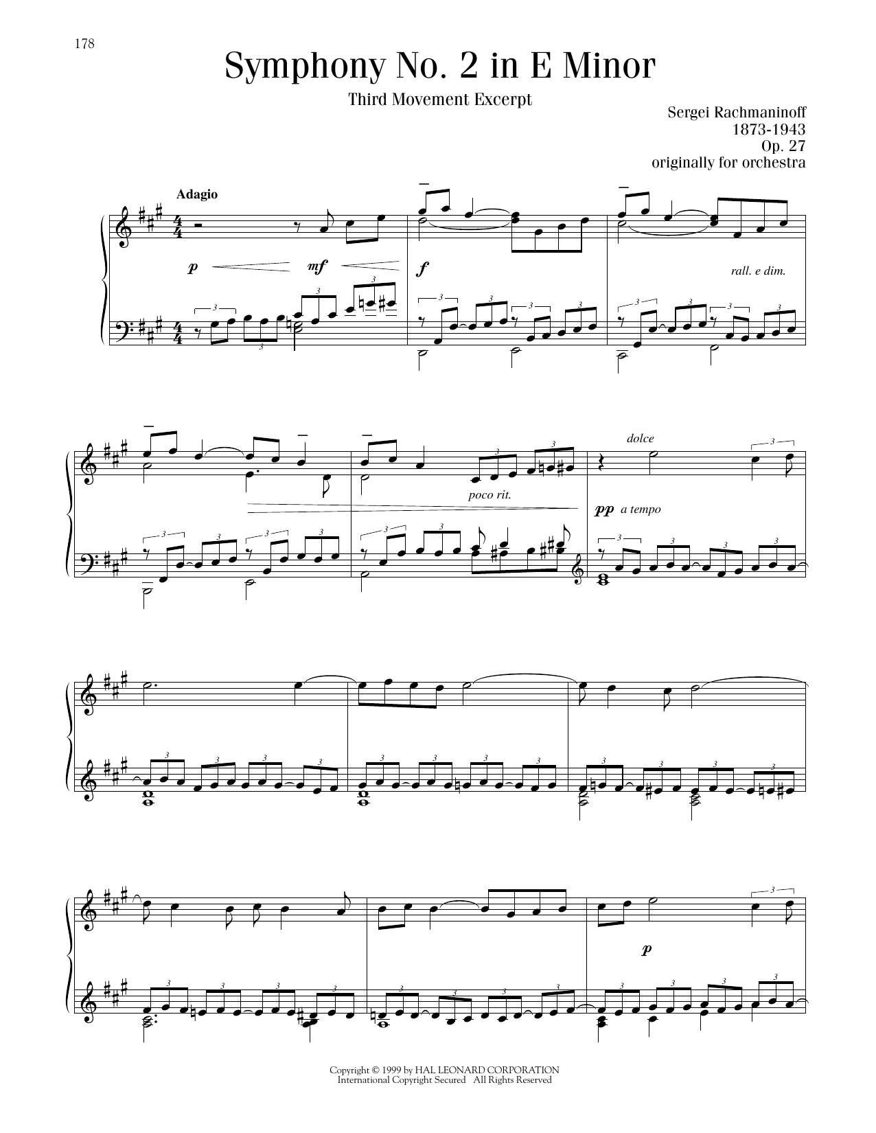 Sergei Rachmaninoff Symphony No. 2 - 3rd Movement Sheet Music Notes & Chords for Piano Solo - Download or Print PDF