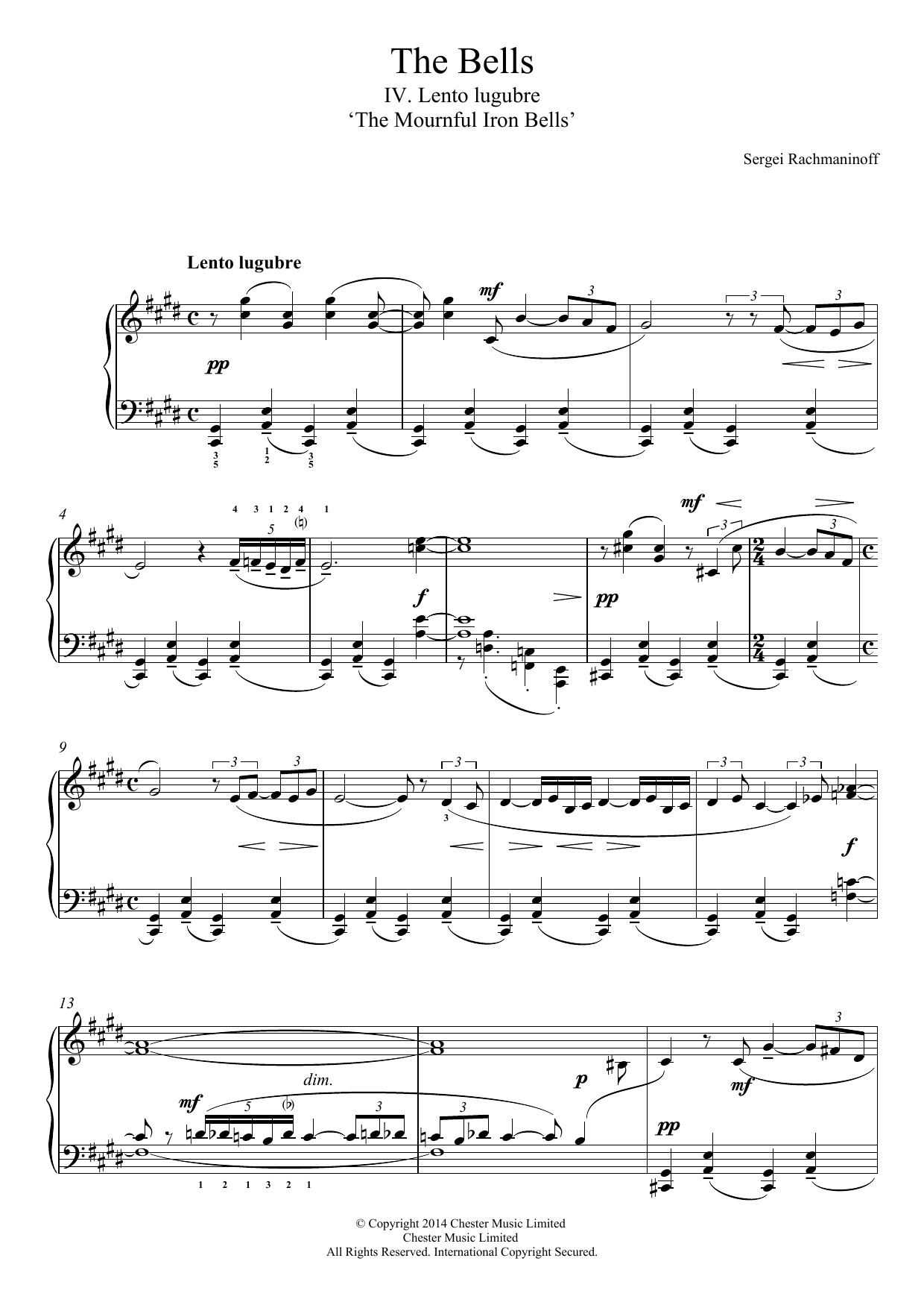 Sergei Rachmaninoff The Bells - No.4 Lento lugubre ('The Mournful Iron Bells') Sheet Music Notes & Chords for Easy Piano - Download or Print PDF