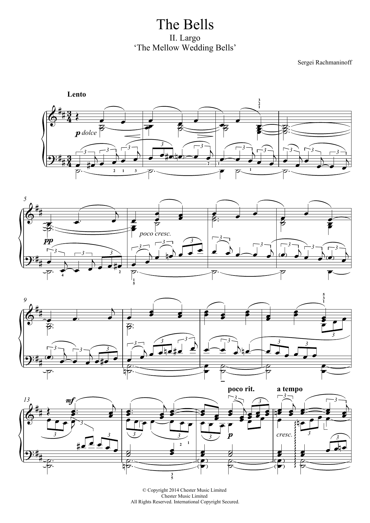 Sergei Rachmaninoff The Bells, No.2 Largo ('The Mellow Wedding Bells') Sheet Music Notes & Chords for Piano - Download or Print PDF