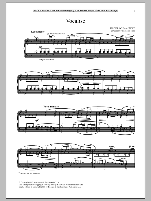 Sergei Rachmaninoff Vocalise, Op. 24, No. 14 Sheet Music Notes & Chords for Piano - Download or Print PDF