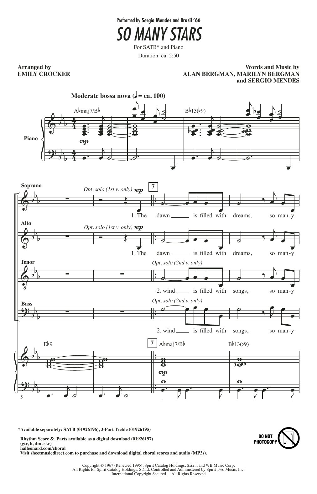 Sergio Mendes & Brasil '66 So Many Stars (arr. Emily Crocker) Sheet Music Notes & Chords for 3-Part Treble Choir - Download or Print PDF