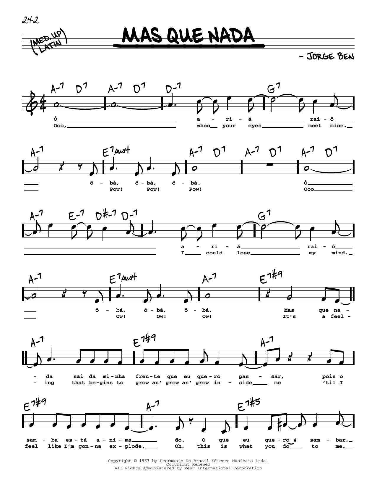 Sergio Mendes Mas Que Nada (High Voice) Sheet Music Notes & Chords for Real Book – Melody, Lyrics & Chords - Download or Print PDF