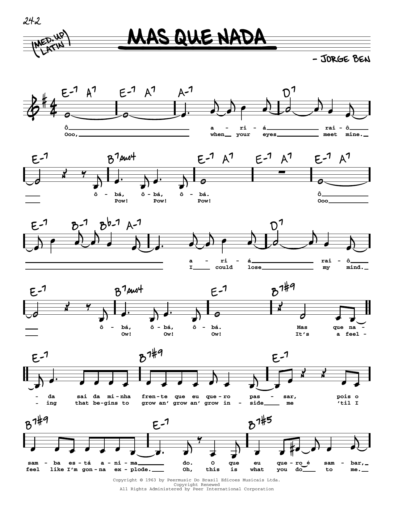 Sergio Mendes Mas Que Nada (Low Voice) Sheet Music Notes & Chords for Real Book – Melody, Lyrics & Chords - Download or Print PDF