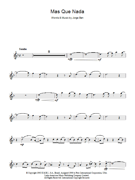 Sergio Mendes Mas Que Nada (Say No More) Sheet Music Notes & Chords for Flute - Download or Print PDF