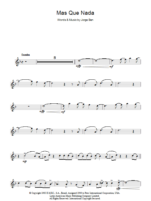 Sergio Mendes Mas Que Nada (Say No More) Sheet Music Notes & Chords for Alto Saxophone - Download or Print PDF