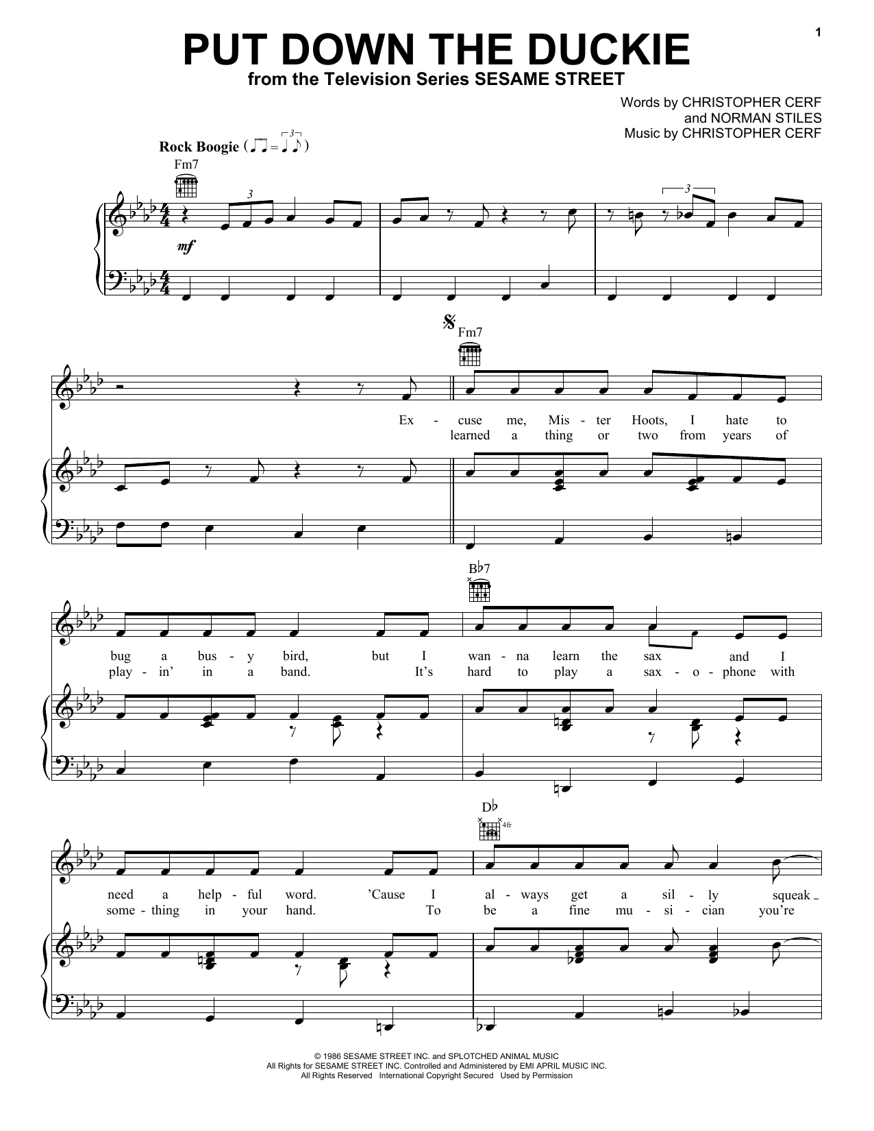 Sesame Street Put Down The Duckie Sheet Music Notes & Chords for Piano, Vocal & Guitar Chords (Right-Hand Melody) - Download or Print PDF