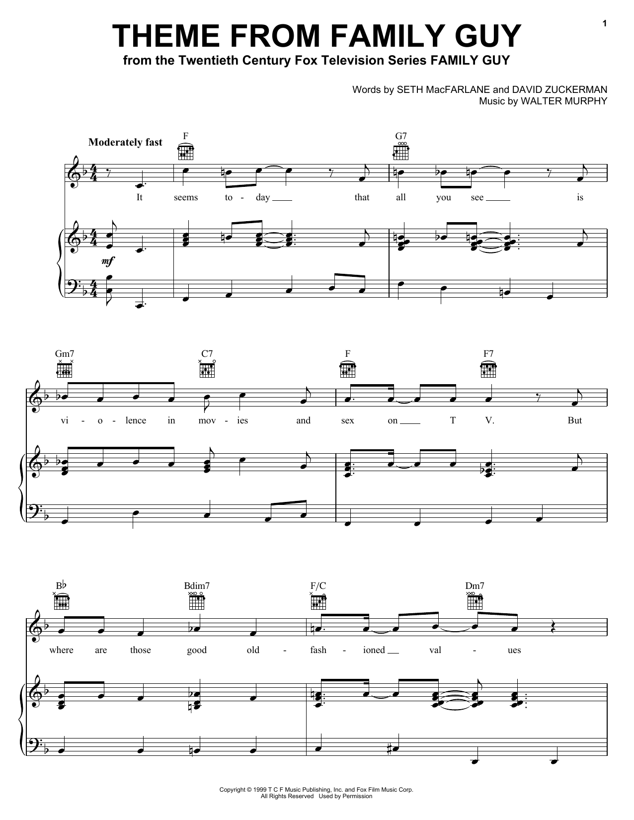 Seth MacFarlane Theme From Family Guy Sheet Music Notes & Chords for Melody Line, Lyrics & Chords - Download or Print PDF