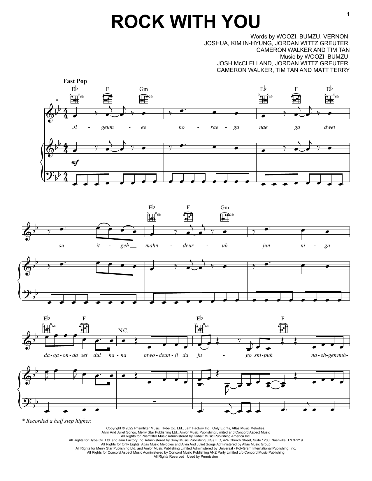 Seventeen Rock With You Sheet Music Notes & Chords for Piano, Vocal & Guitar Chords (Right-Hand Melody) - Download or Print PDF