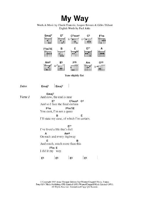 The Sex Pistols My Way Sheet Music Notes & Chords for Lyrics & Chords - Download or Print PDF