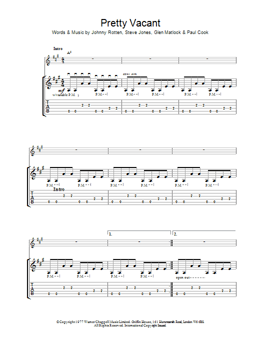 Sex Pistols Pretty Vacant Sheet Music Notes & Chords for Guitar Tab - Download or Print PDF