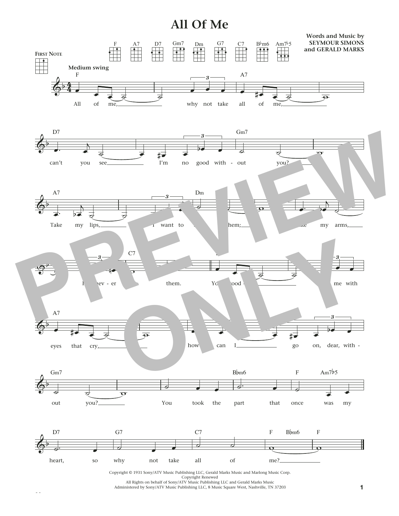 Seymour Simons All Of Me (from The Daily Ukulele) (arr. Liz and Jim Beloff) Sheet Music Notes & Chords for Ukulele - Download or Print PDF